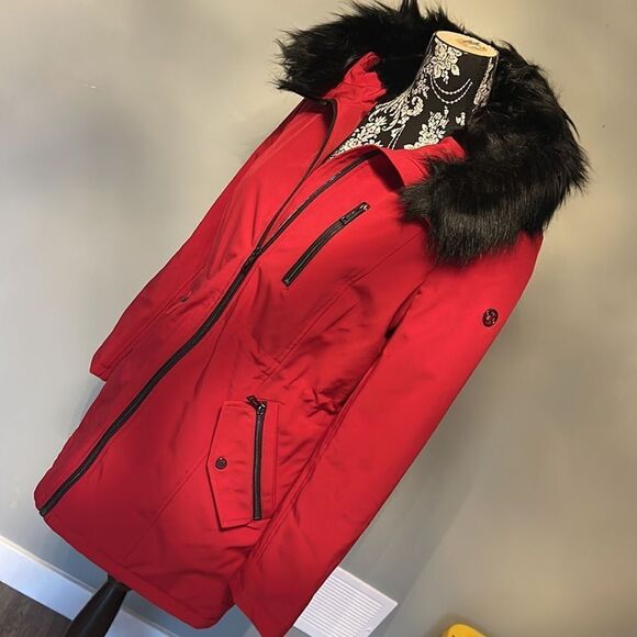 Calvin Klein Faux-Fur-Lined Parka RED . Neww - Picture 1 of 6